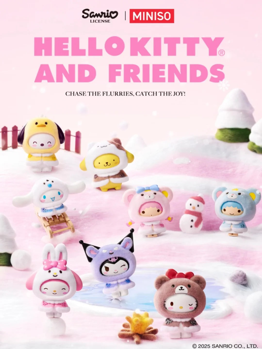 Sanrio Flocked Cloak Blind Box - 3 Face-Changing Plush Keychain Collectibles