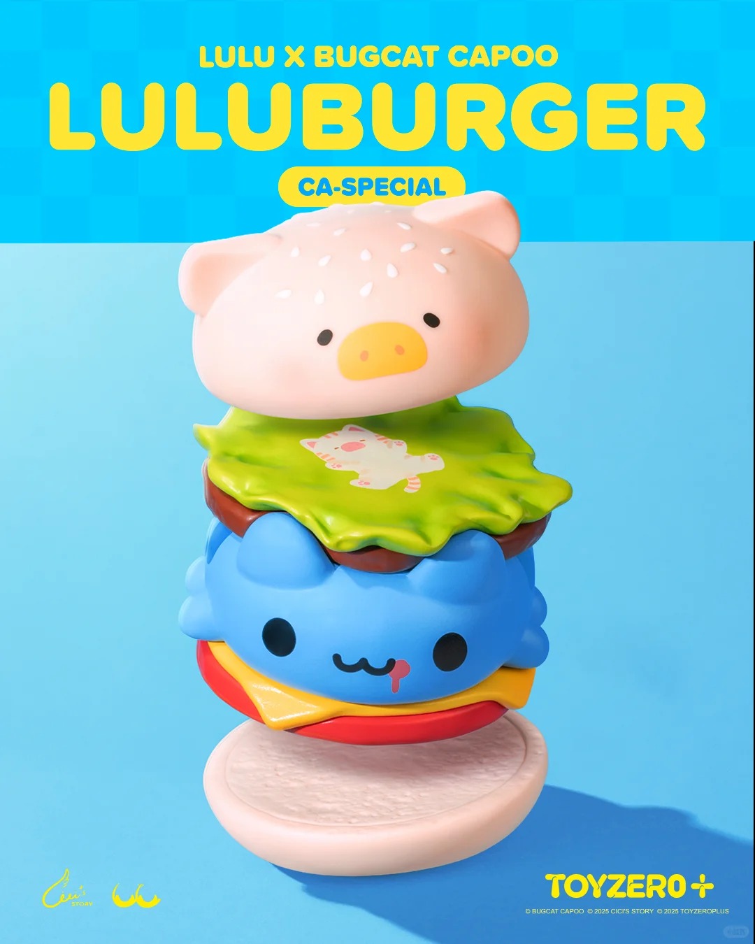 LuLu The piggy × Mao Mao Chong Kabo Stackable Hamburger Plush & Vinyl Keychain