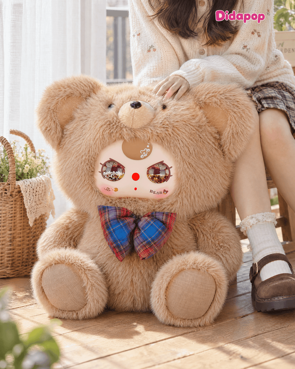 Brown Baby Three Abebe Big Bear 1000% plush with plaid bow