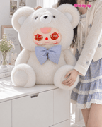 White Baby Three Abebe Big Bear 1000% plush with blue gingham bow